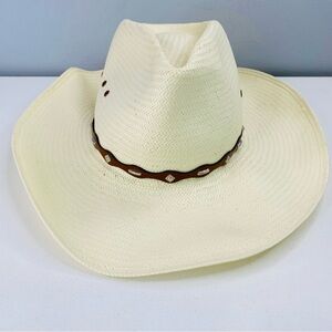 Vintage Stallion By Stetson Straw Cowboy Hat Small Rancher Western Made In USA